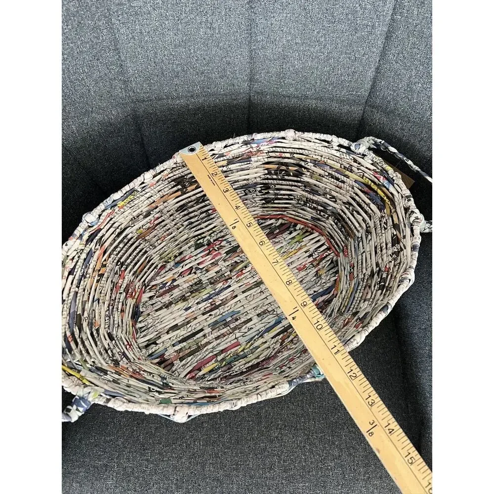NWT Trader Joe’s Basket Recycled Newspaper Hand Woven Boho 16x12 Metal Frame